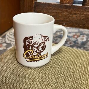 Cattlemen's steakhouse 8 oz. White ceramic Mug with Brown and Yellow Design